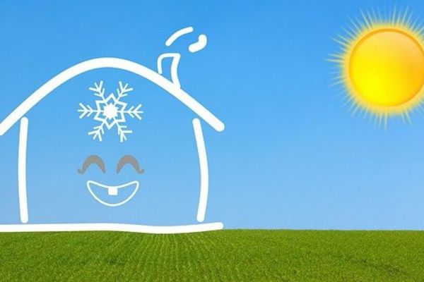 Illustratie van een zon en een gekoelde woning