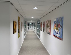 Doorkijkje muur vol met schilderijen